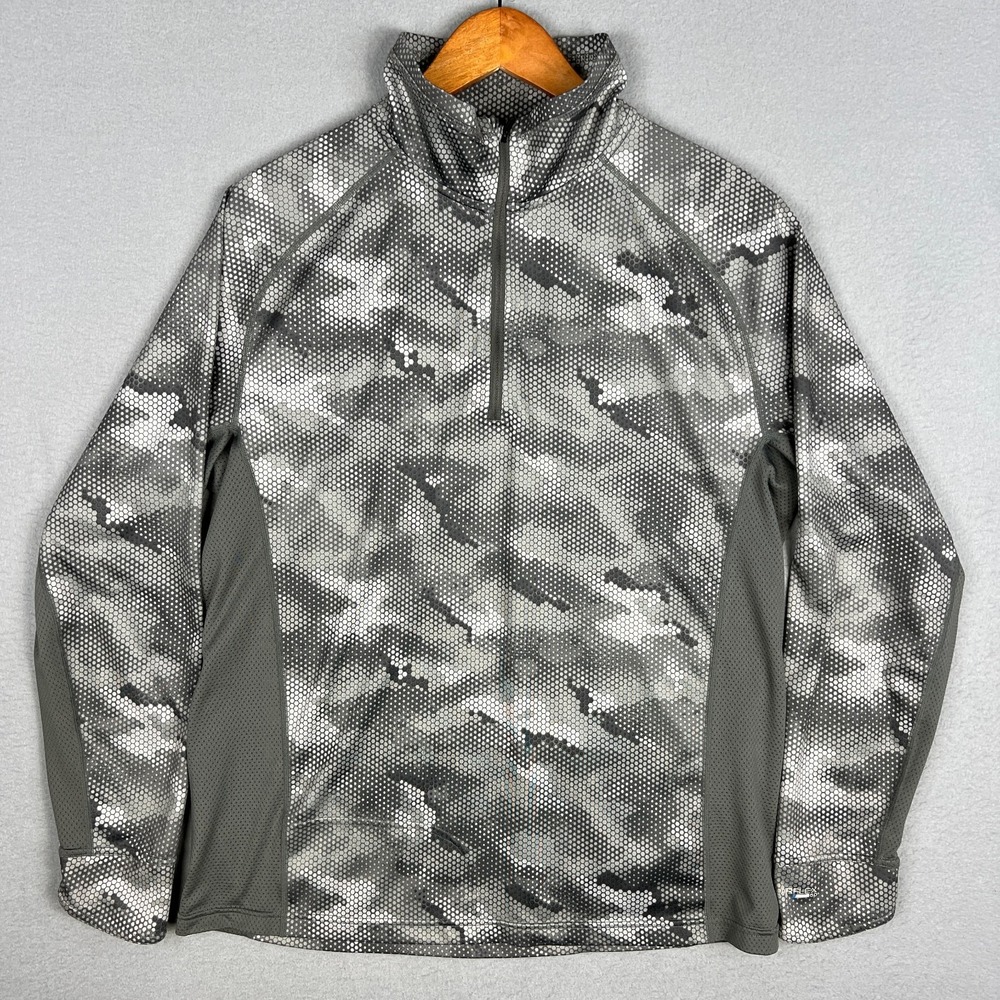 Simms 1/2 Zip Fishing Shirt Mens M Solarflex Hex Camo Stretch UPF 50 Outdoors